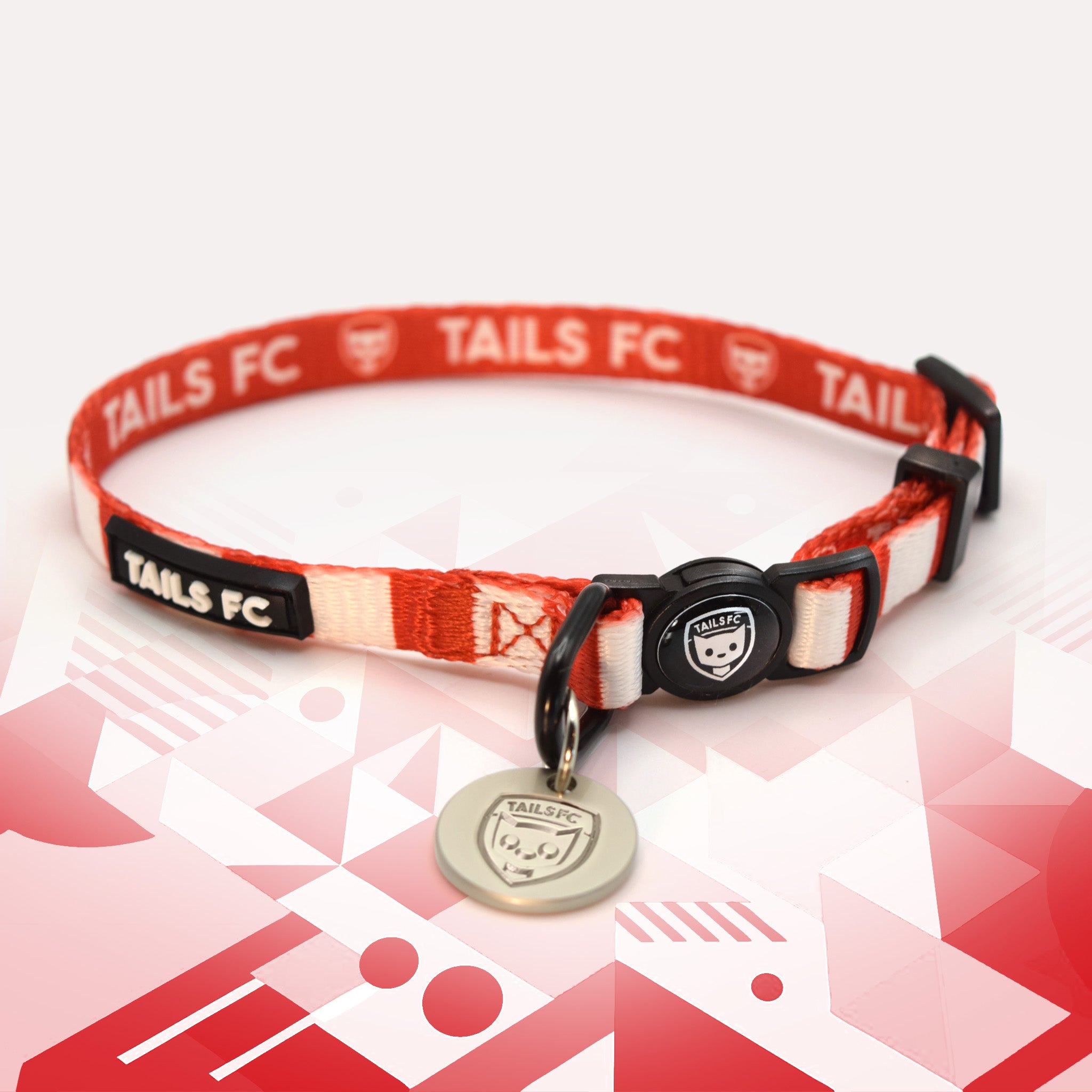 Bristol City Red and white stripe cat collar with 'TAILS FC' logo