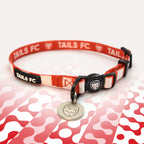 Charlton Red and white stripe cat collar with 'TAILS FC' logo