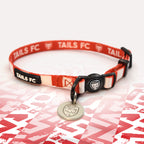 Hearts Red and white stripe cat collar with 'TAILS FC' logo
