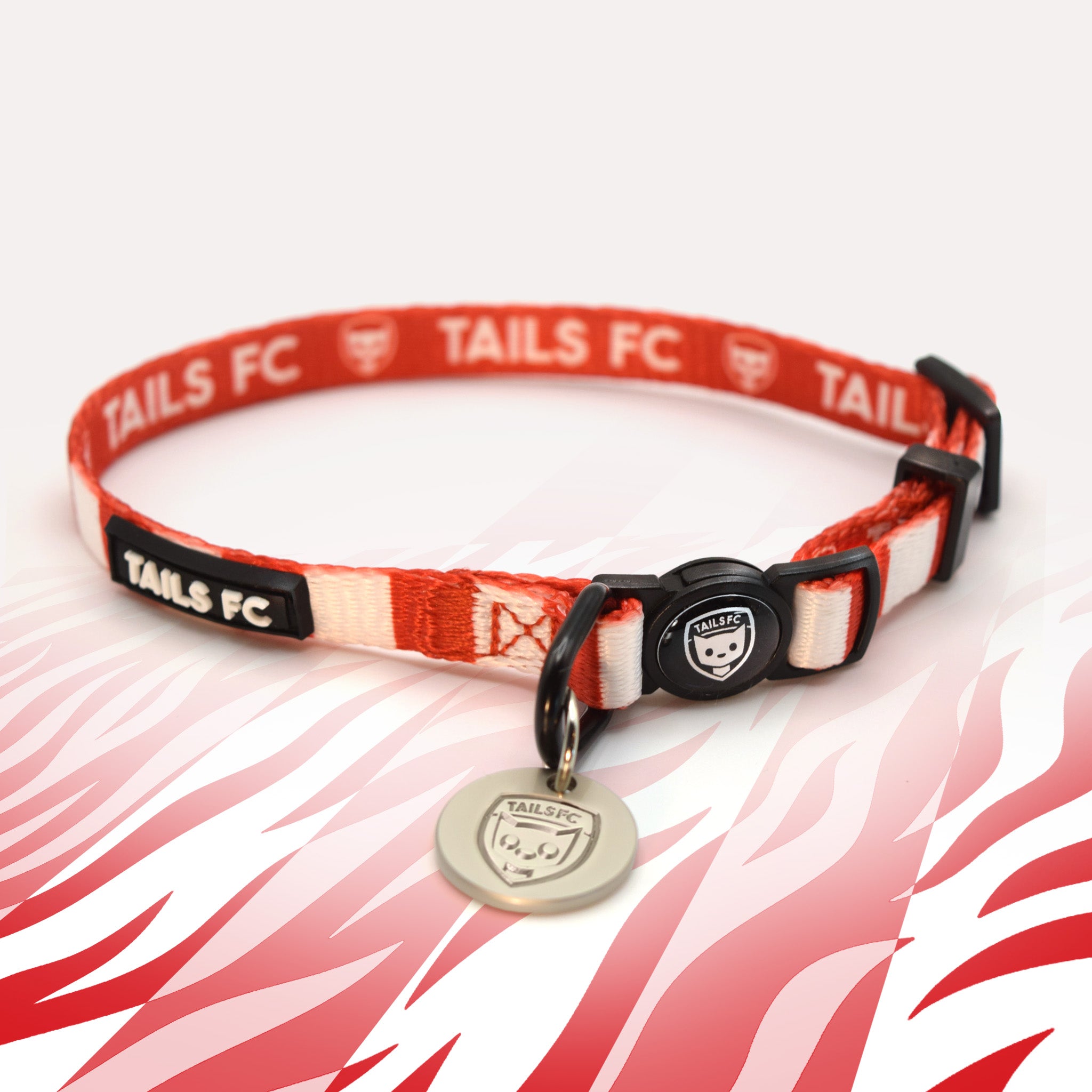 Middlesbrough Red and white stripe cat collar with 'TAILS FC' logo