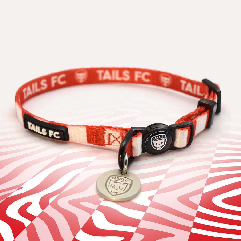 Sheffield United Red and white stripe cat collar with 'TAILS FC' logo