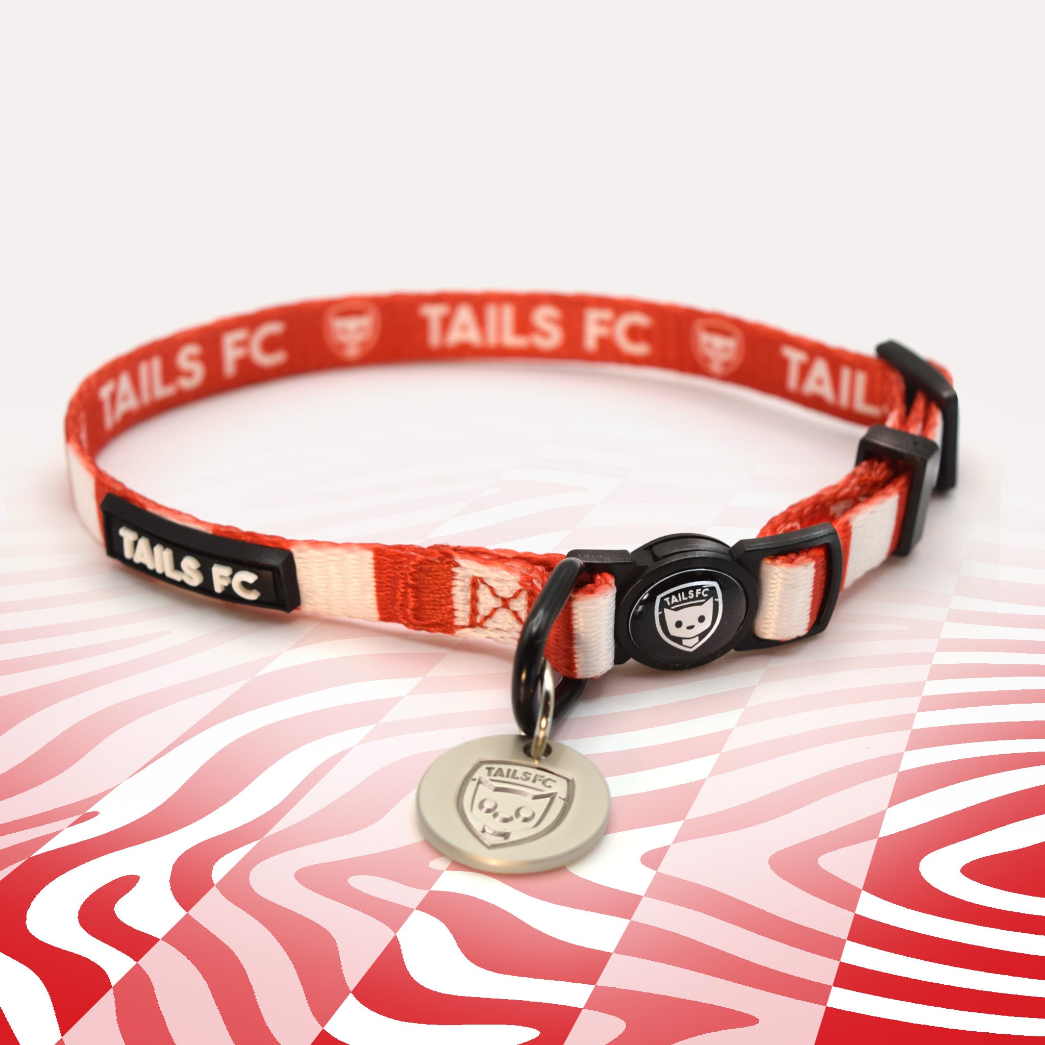Sheffield United Red and white stripe cat collar with 'TAILS FC' logo