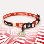 Stoke Red and white stripe cat collar with 'TAILS FC' logo