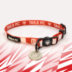 Wrexham Red and white stripe cat collar with 'TAILS FC' logo
