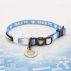 Argentina Sky blue and white stripe cat collar with 'TAILS FC' logo