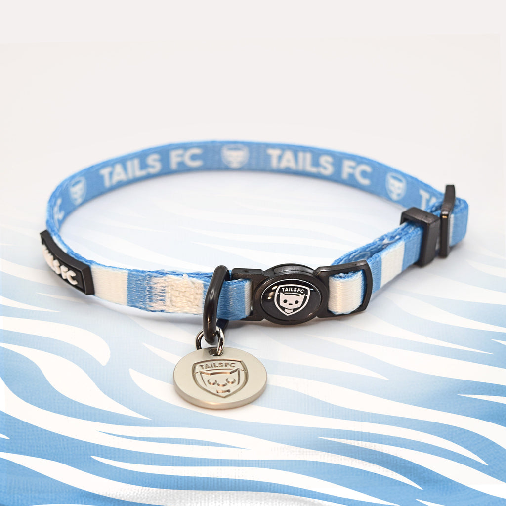 Coventry Cat Collar in Sky Blue and White stripes.