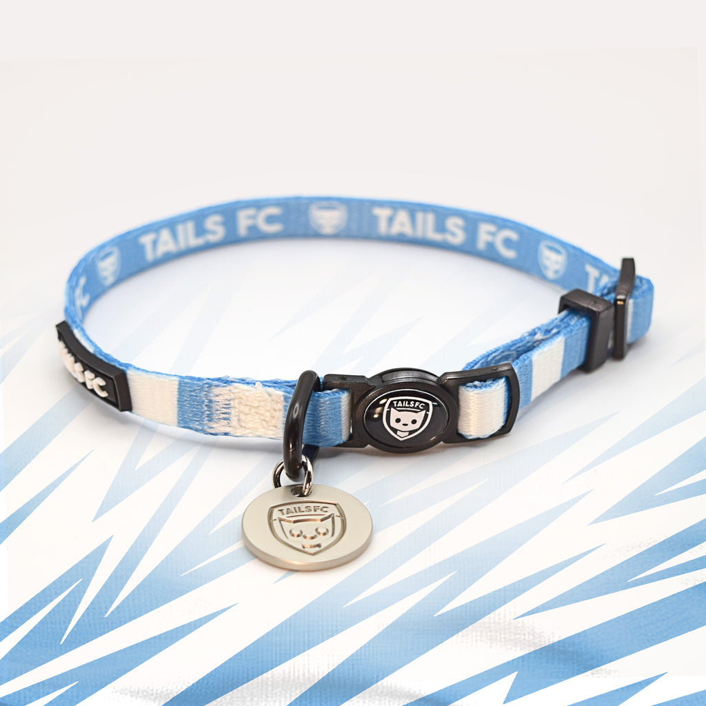 Manchester City sky blue and white striped cat collar.