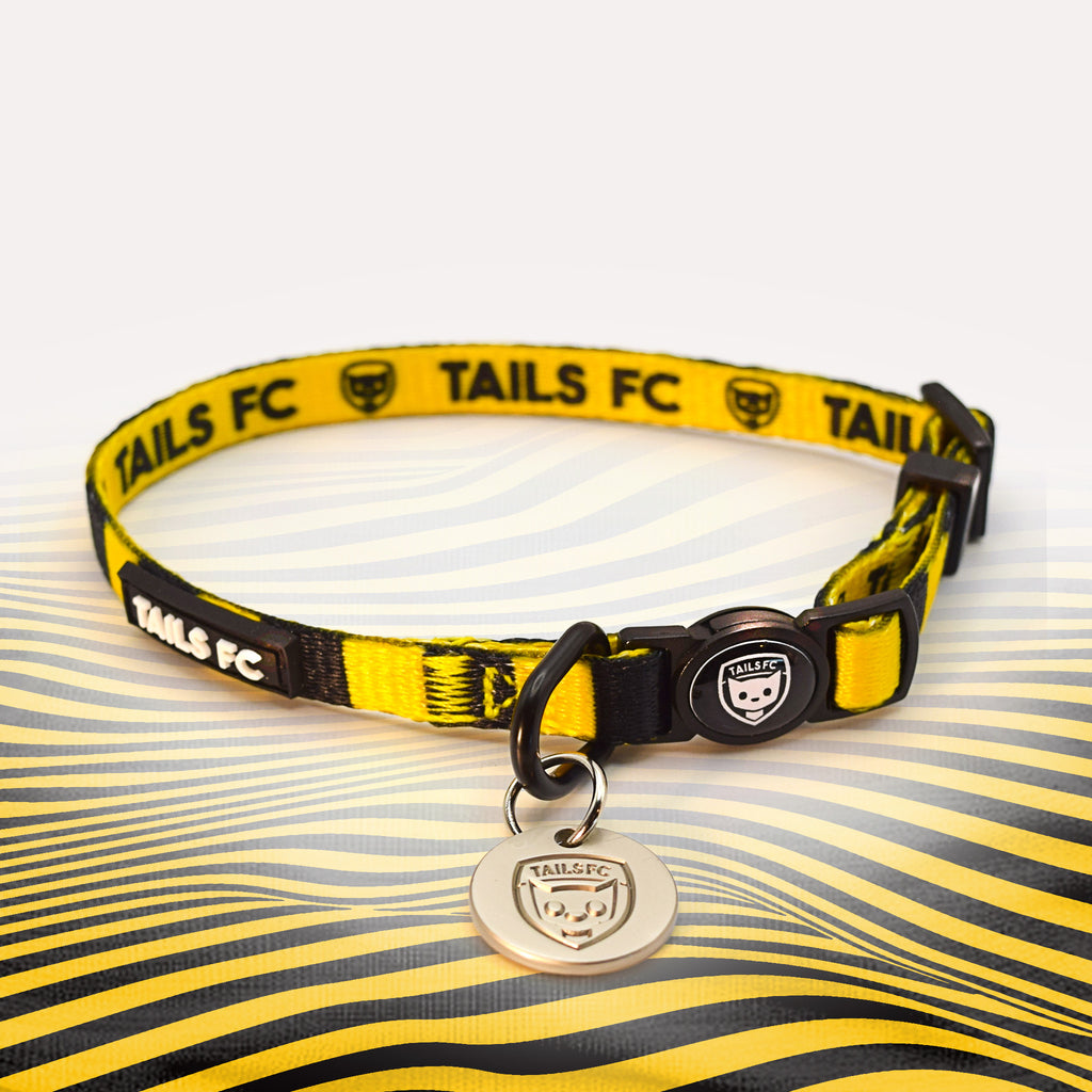 Hull cat collar in Yellow and Black Stripes.