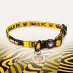 Watford Yellow and black stripe cat collar with 'TAILS FC' logo
