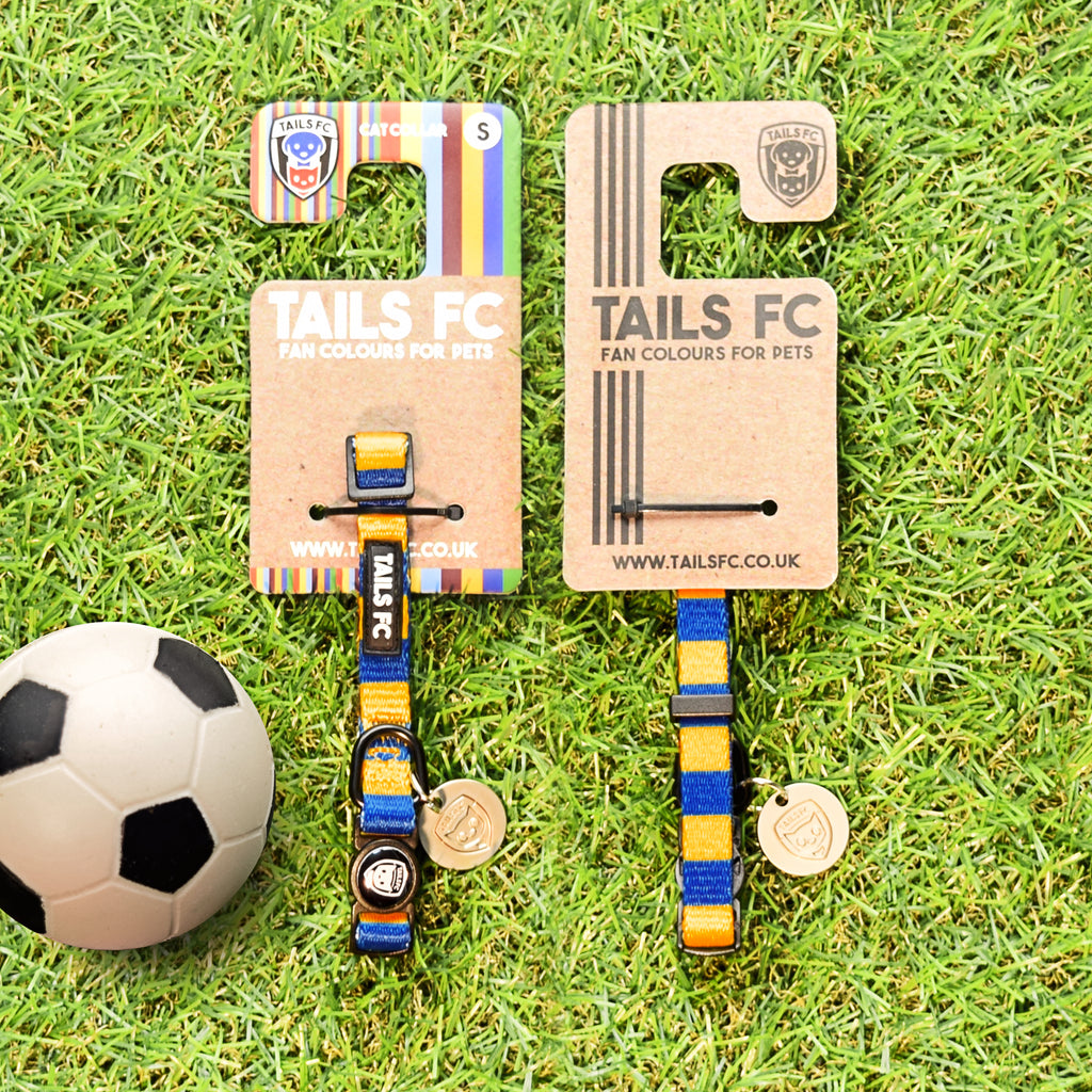 Yellow and Blue Cat Collar - Yellow & Blue Stripe Football Pet Collar