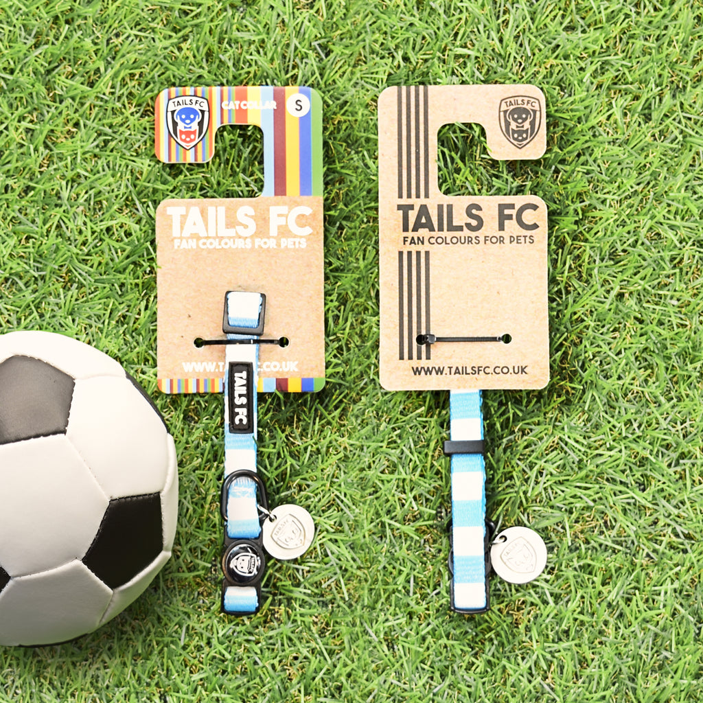 Sky Blue and White Cat Collar - Sky Blue & White Stripe Football Pet Collar