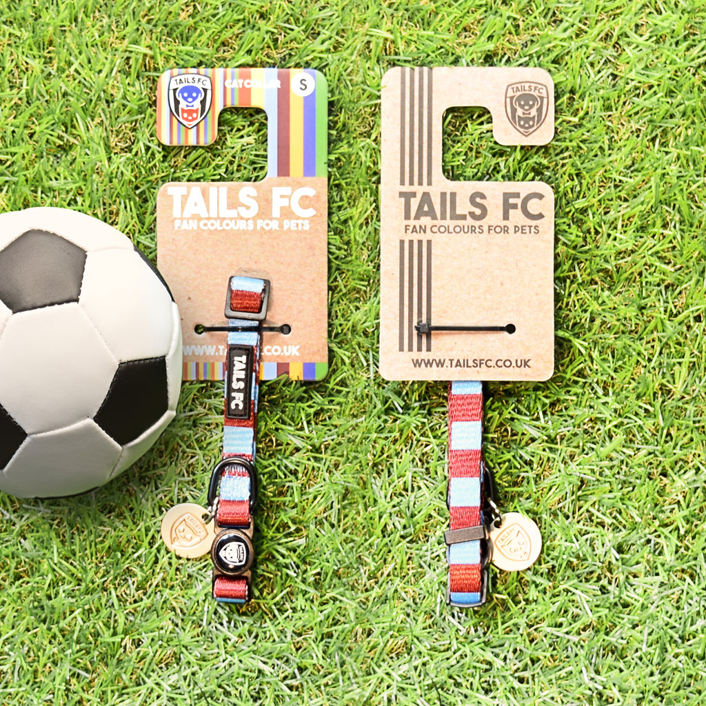 Claret and Blue Cat Collar - Claret & Blue Stripe Football Pet Collar