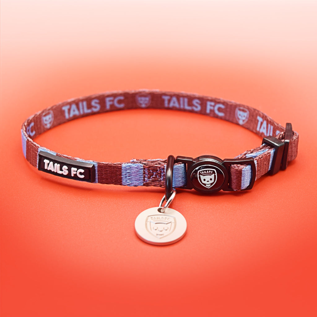 Claret and Blue Cat Collar - Claret & Blue Stripe Football Pet Collar
