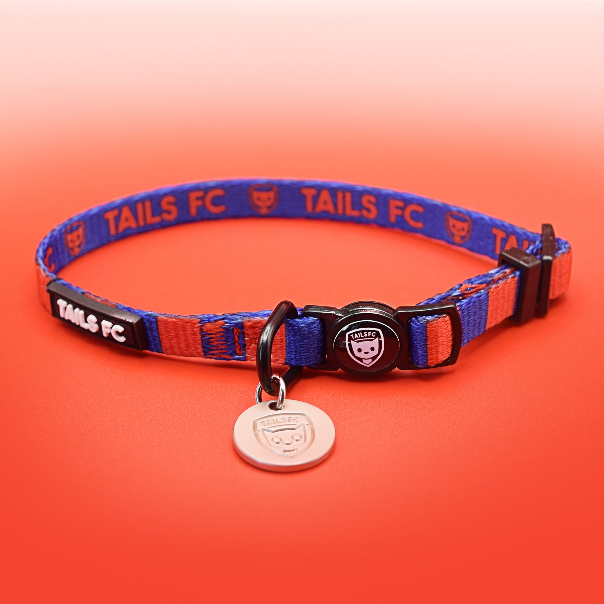 Red and Blue Cat Collar - Red & Blue Stripe Football Pet Collar