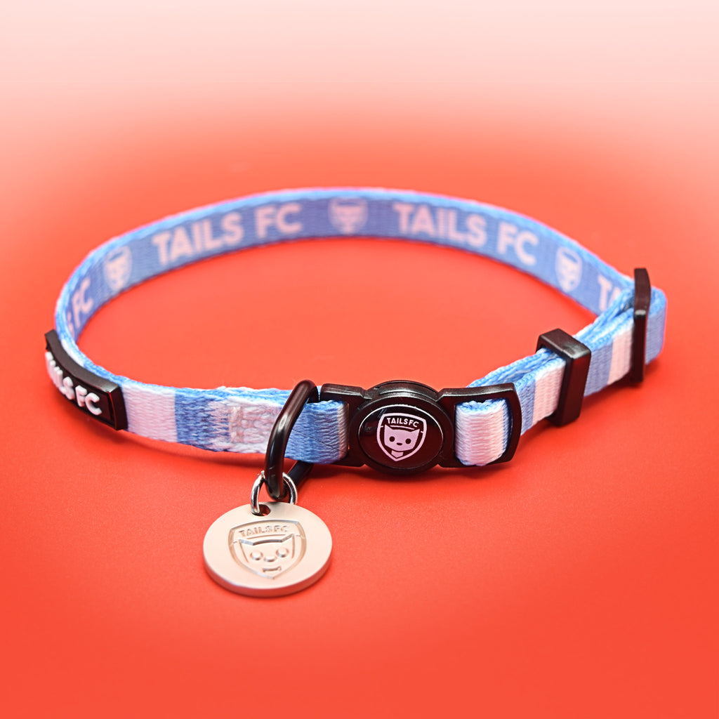 Sky Blue and White Cat Collar - Sky Blue & White Stripe Football Pet Collar