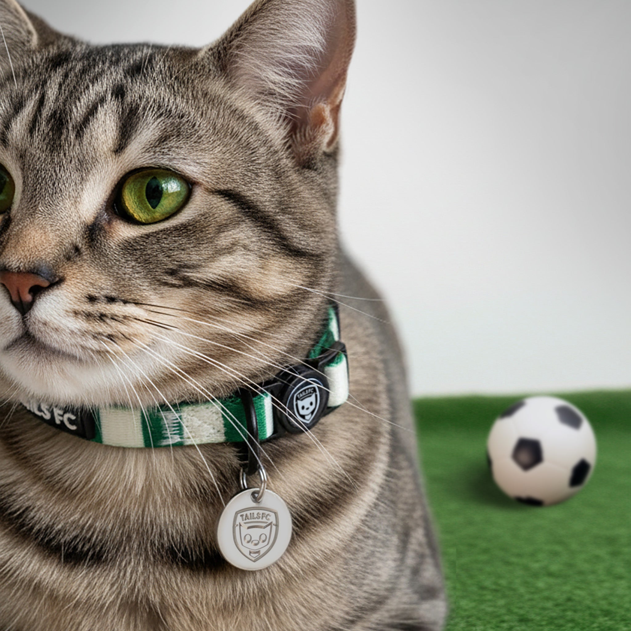 Green and White Cat Collar - Green & White Stripe Football Pet Collar