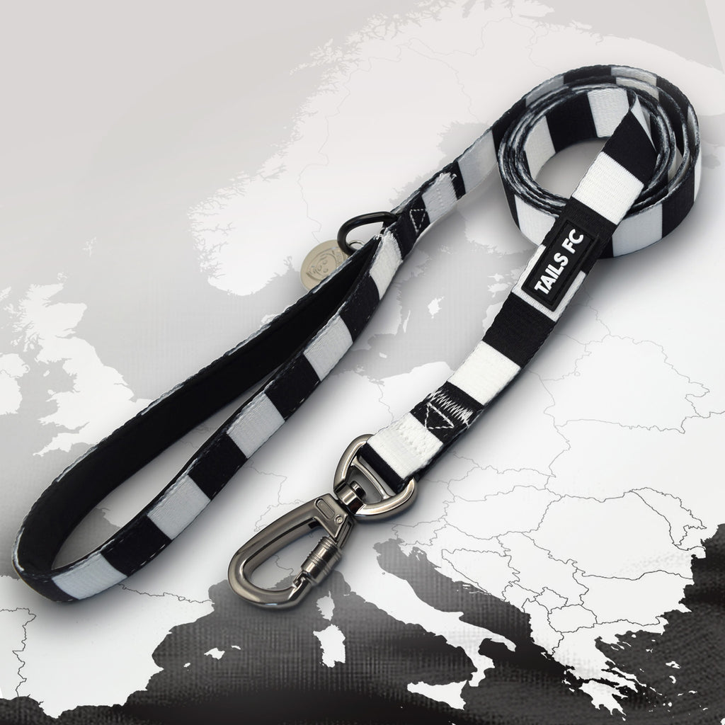 Juventus Black and white stripe dog lead with 'TAILS FC' logo