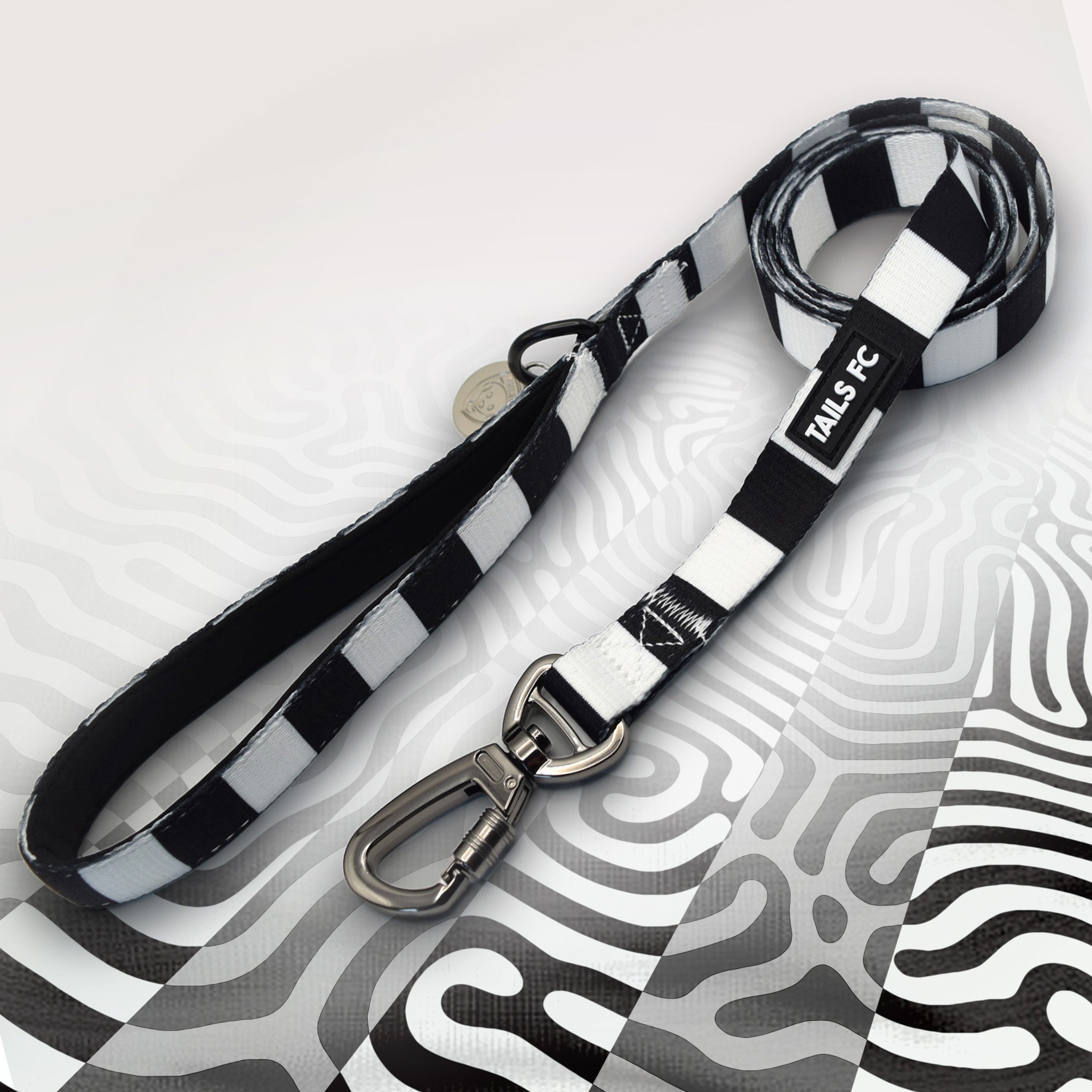 St Mirren Black and white stripe dog lead with 'TAILS FC' logo