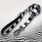 Swansea Black and white stripe dog lead with 'TAILS FC' logo