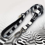 Black and white stripe dog lead with 'TAILS FC' logo