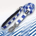 Blackburn Rovers Blue and white stripe dog lead with 'TAILS FC' logo