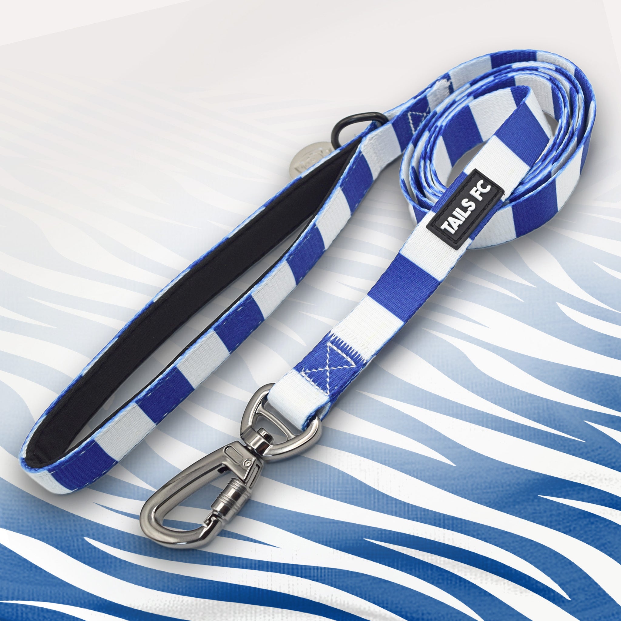 Brighton blue and white striped dog lead.