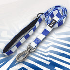 Chelsea blue and white striped dog lead.
