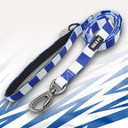 Everton blue and white striped dog lead.