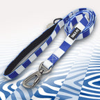 Kilmarnock Blue and white stripe dog lead with 'TAILS FC' logo