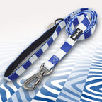 Portsmouth Blue and white stripe dog lead with 'TAILS FC' logo