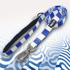 QPR Blue and white stripe dog lead with 'TAILS FC' logo