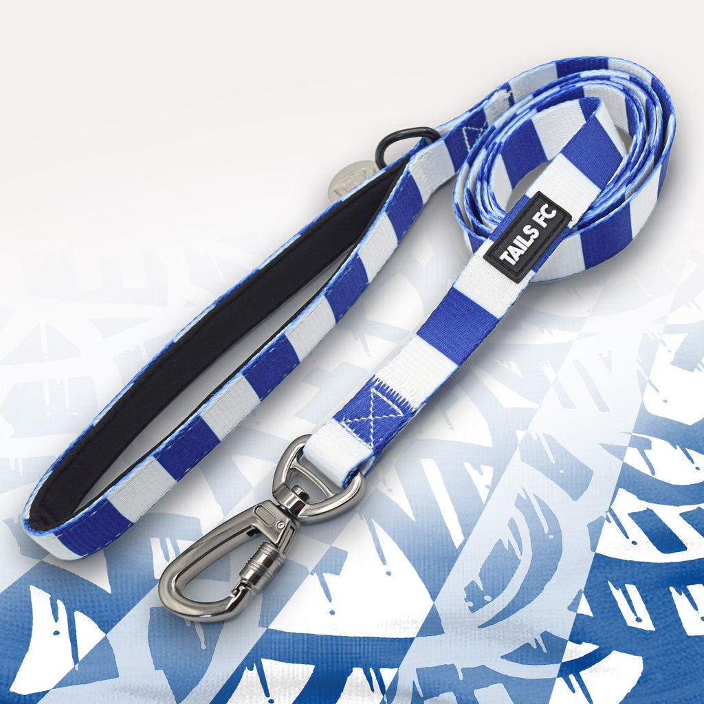 Rangers Blue and white stripe dog lead with 'TAILS FC' logo
