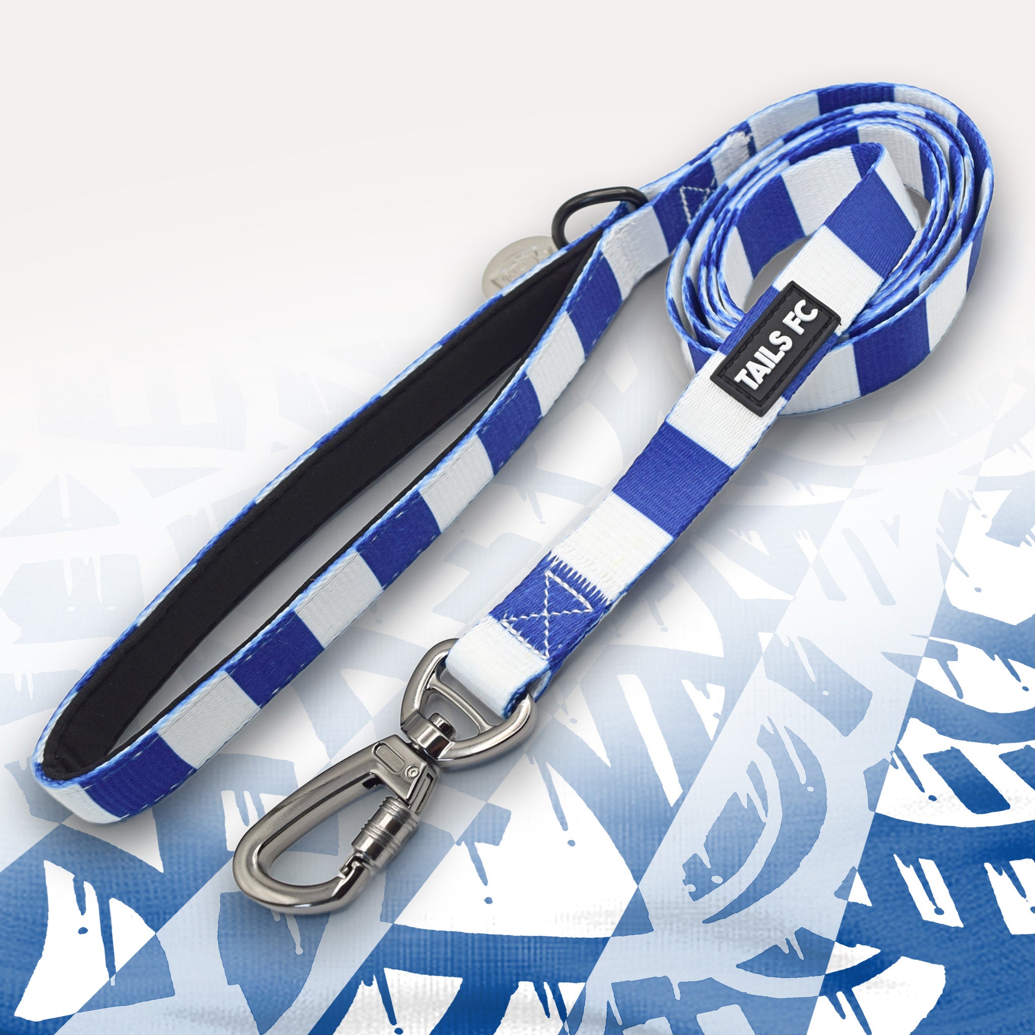 Rangers Blue and white stripe dog lead with 'TAILS FC' logo