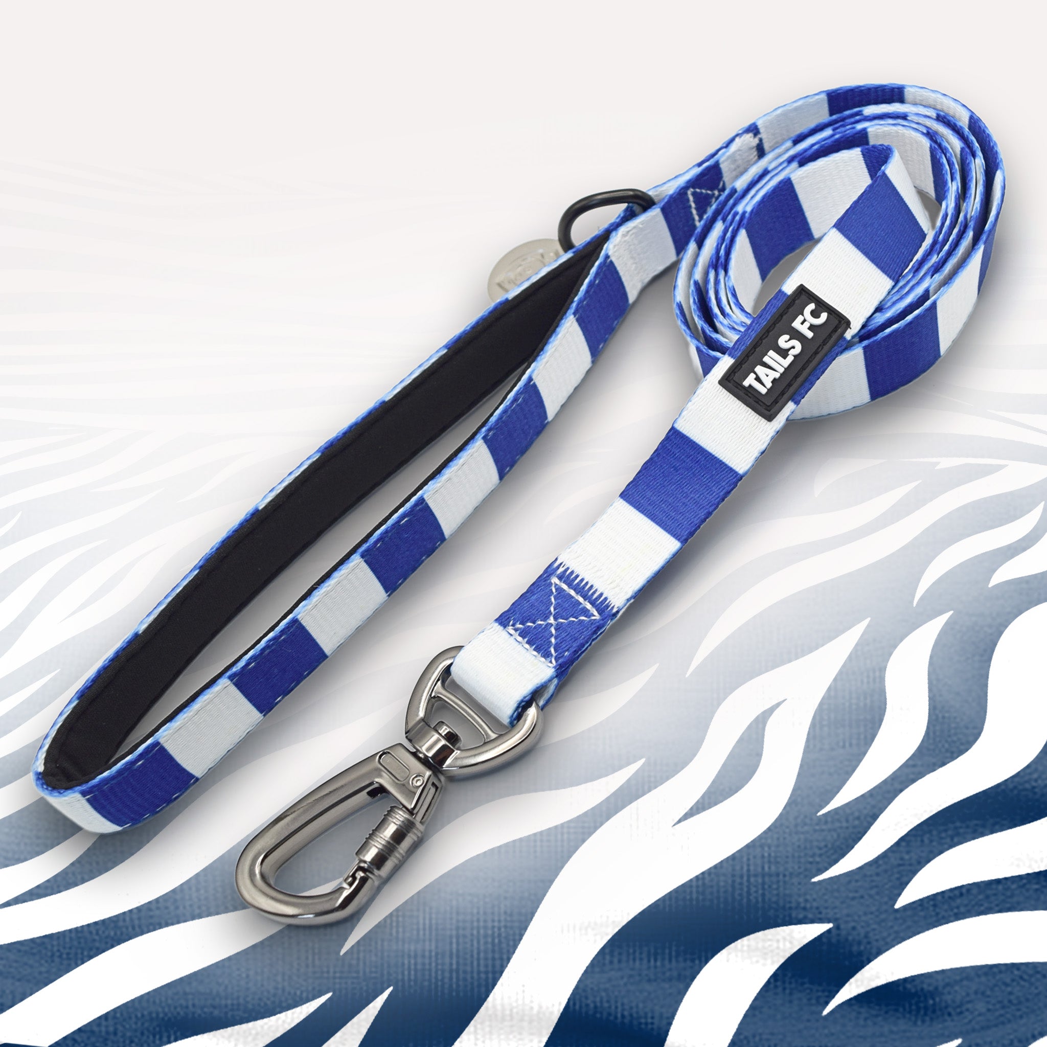 Tottenham blue and white striped dog lead.