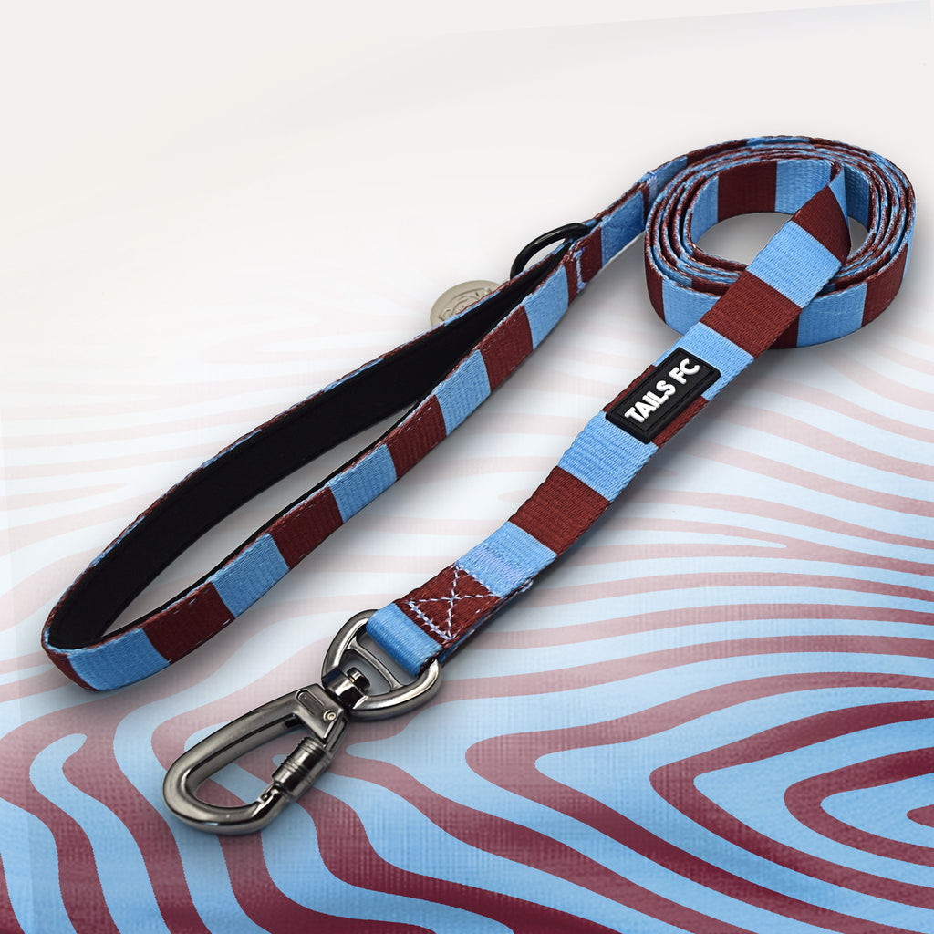 Aston Villa claret and blue striped dog lead.