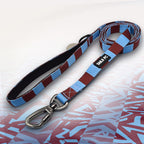 Burnley Claret and blue stripe dog lead with 'TAILS FC' logo