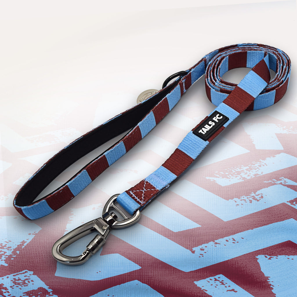Burnley claret and blue striped dog lead.