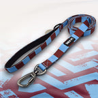 Burnley claret and blue striped dog lead.