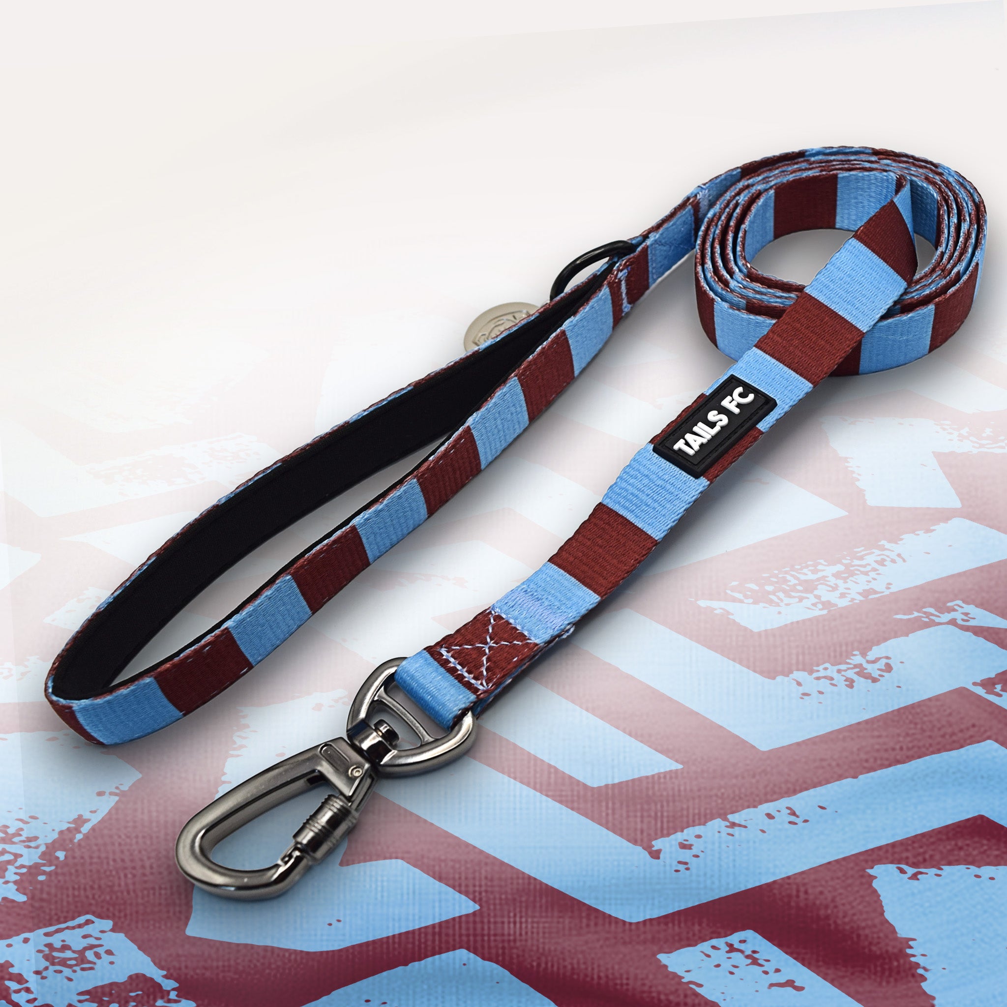 Burnley claret and blue striped dog lead.
