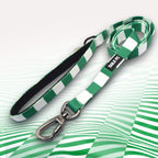 Celtic Green and white stripe dog lead with 'TAILS FC' logo