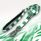 Hibernian Green and white stripe dog lead with 'TAILS FC' logo