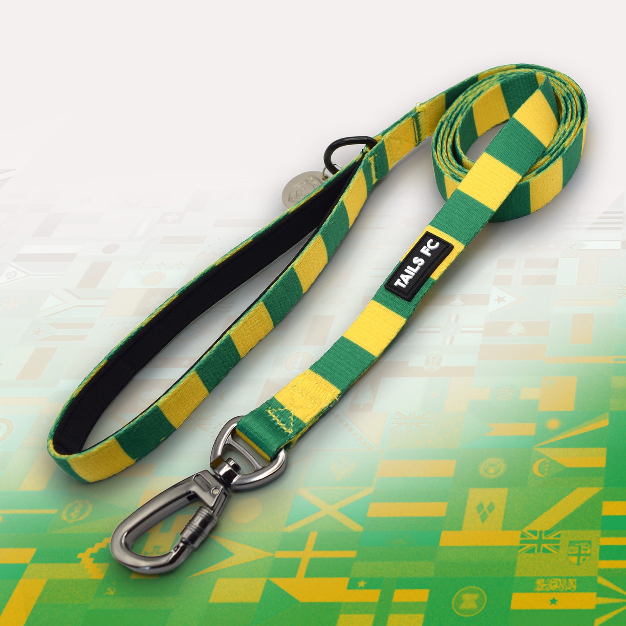 Republic of Ireland Yellow and green stripe dog lead with 'TAILS FC' logo