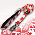 Aberdeen Red and white stripe dog lead with 'TAILS FC' logo