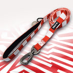 Brentford red and white striped dog lead.