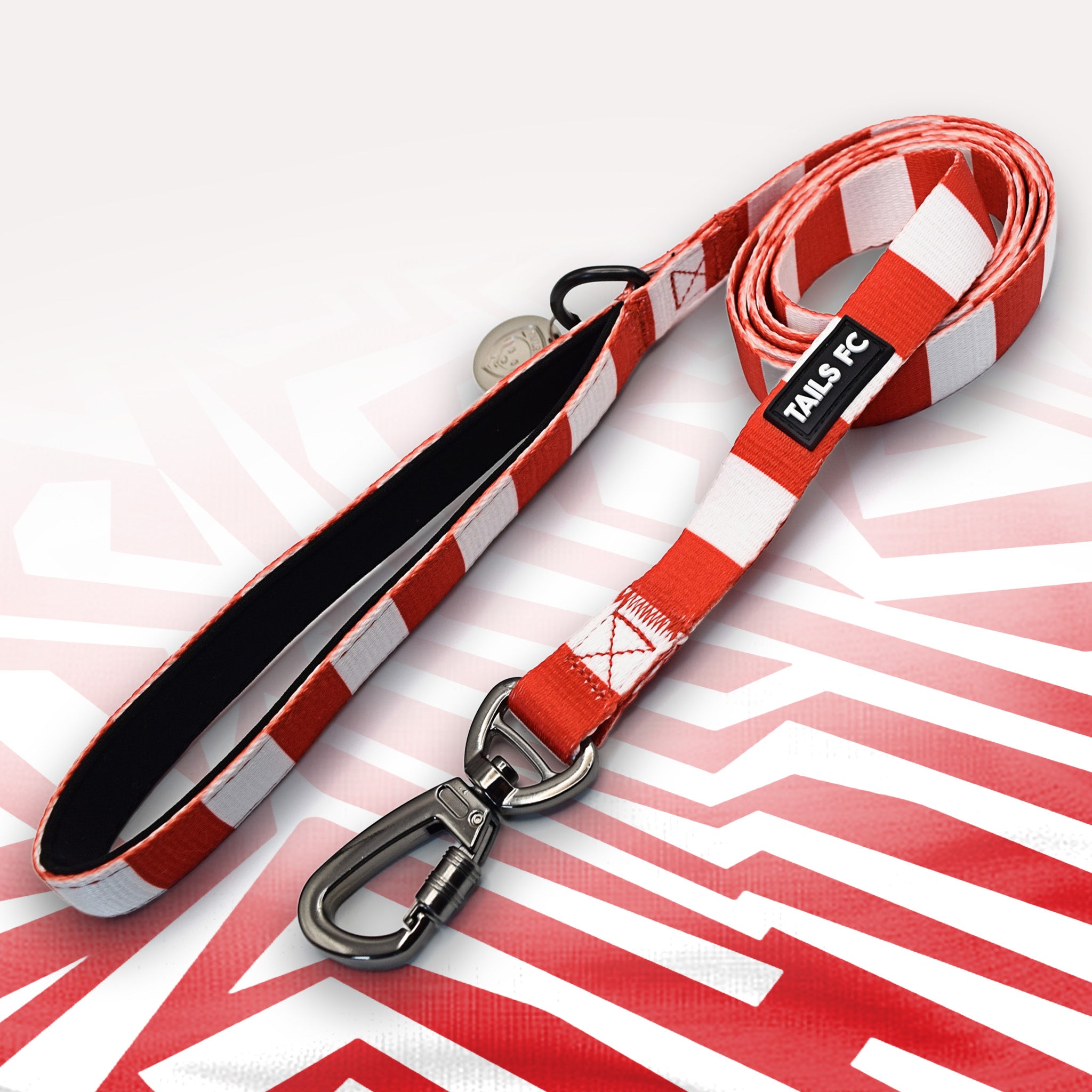 Brentford red and white striped dog lead.