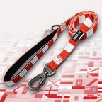 England Red and white stripe dog lead with 'TAILS FC' logo