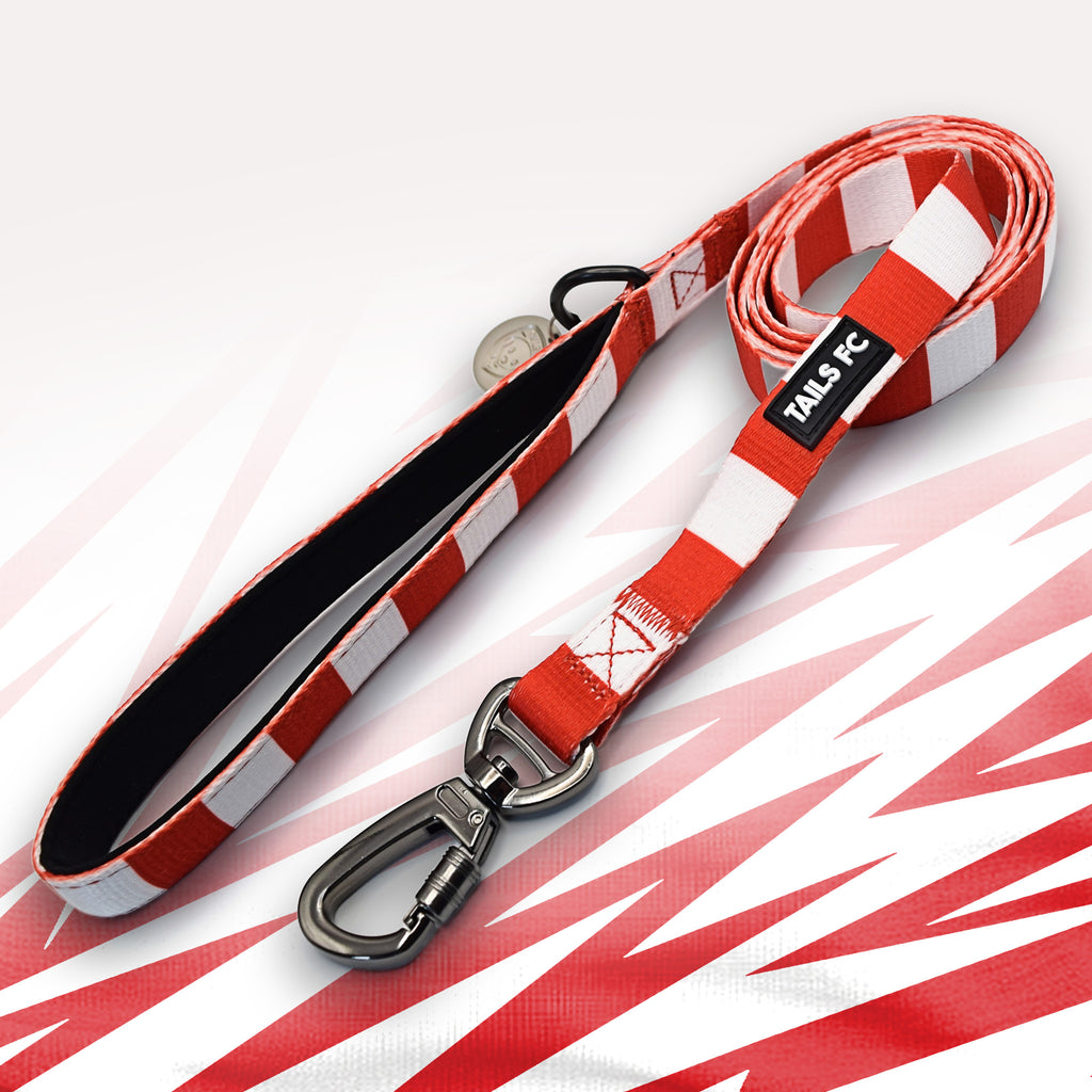 Liverpool red and white striped dog lead.