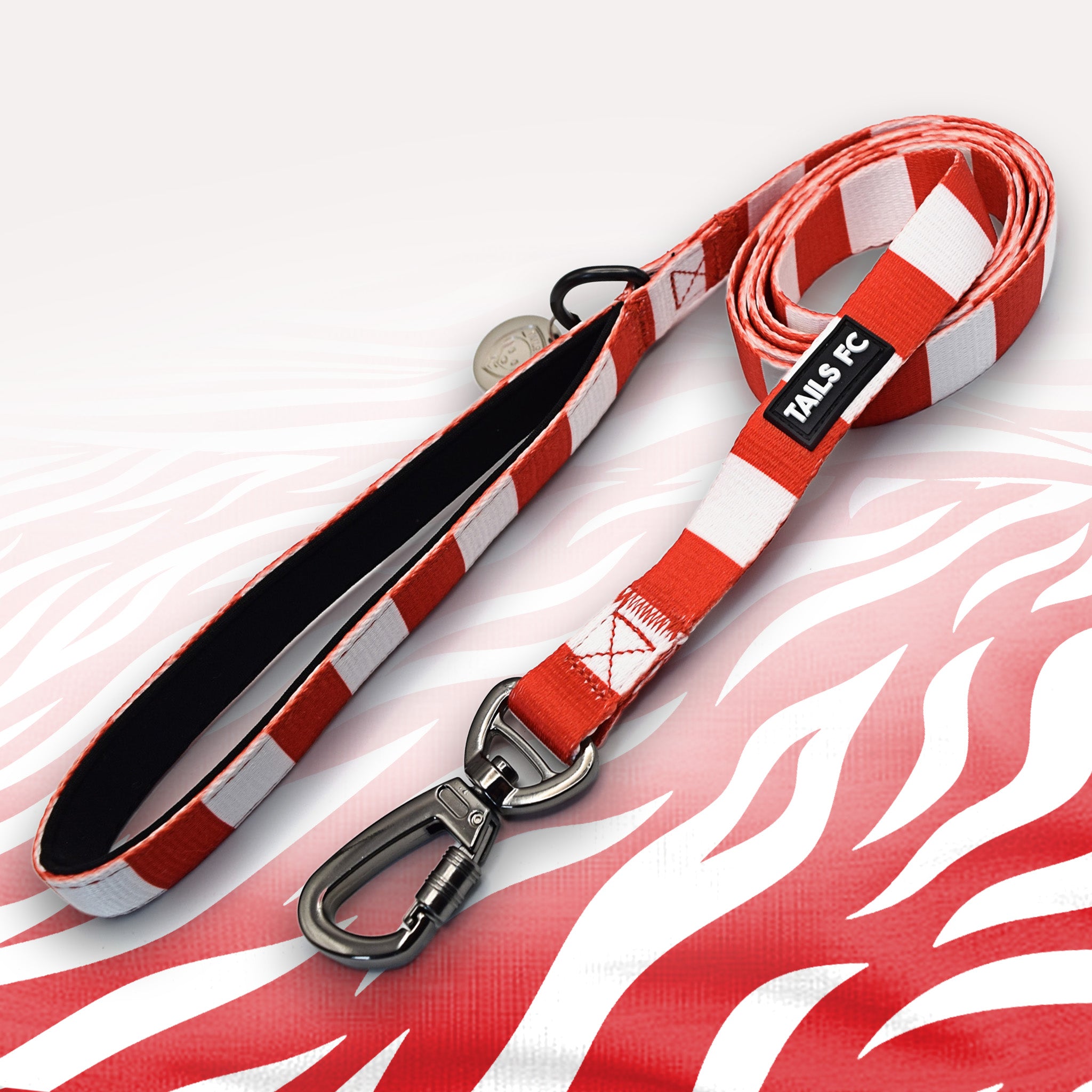 Sunderland red and white striped dog lead.