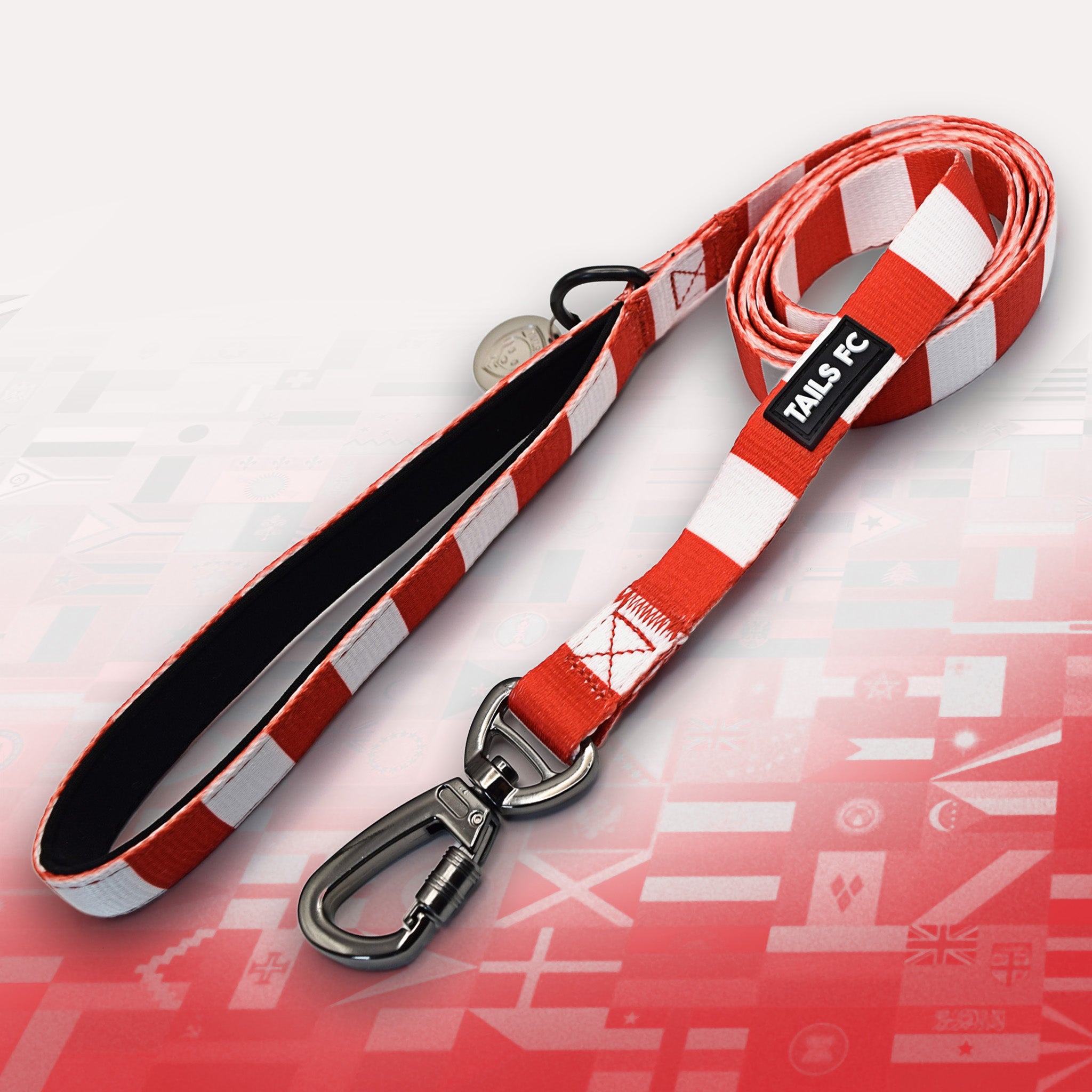 Wales Red and white stripe dog lead with 'TAILS FC' logo
