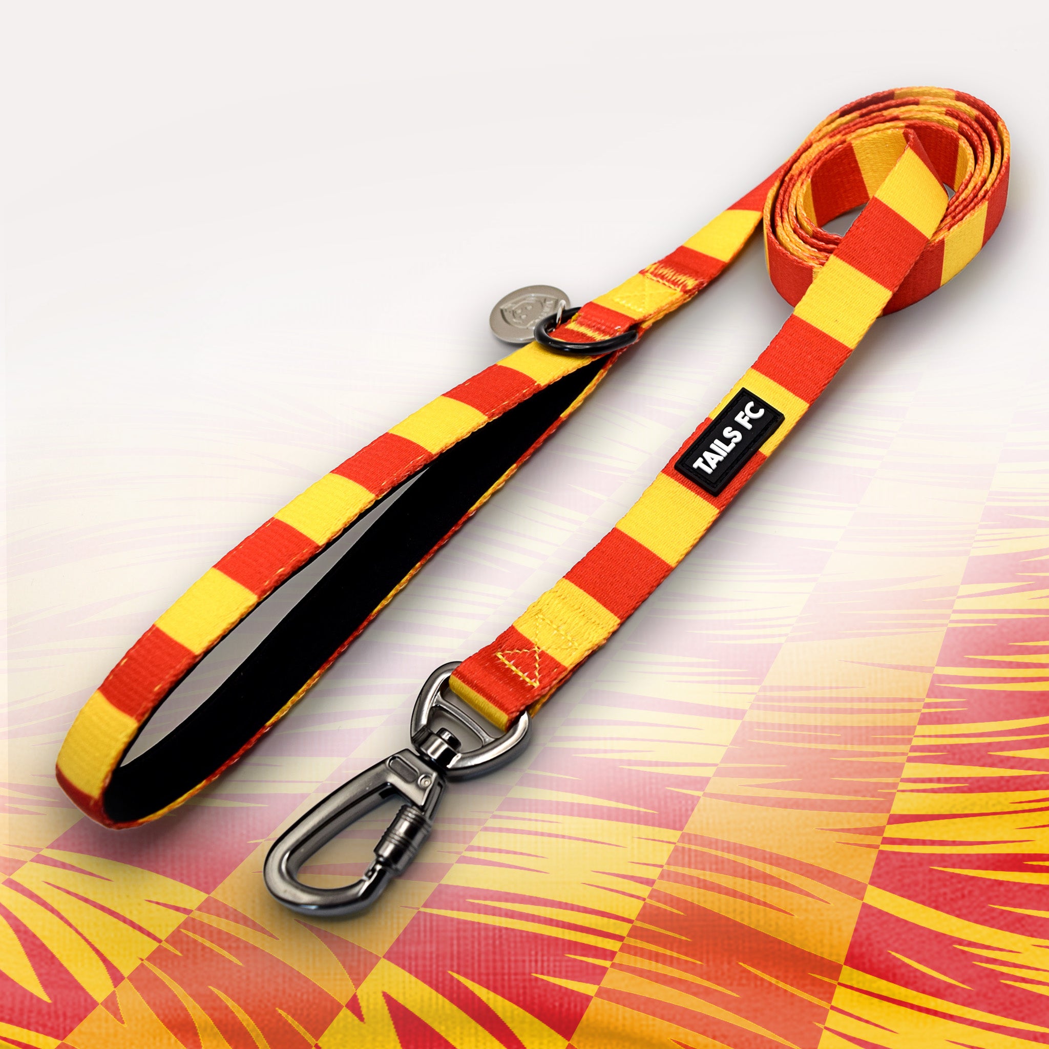 Motherwell Red and yellow stripe dog lead with 'TAILS FC' logo